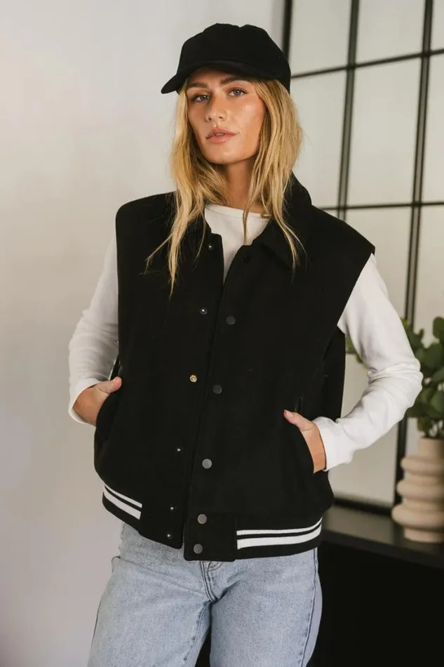 Bohme Tops Varsity Snap Button Vest Black 8211 Women Bohme Tops Varsity Snap Button Vest Black 8211 Women