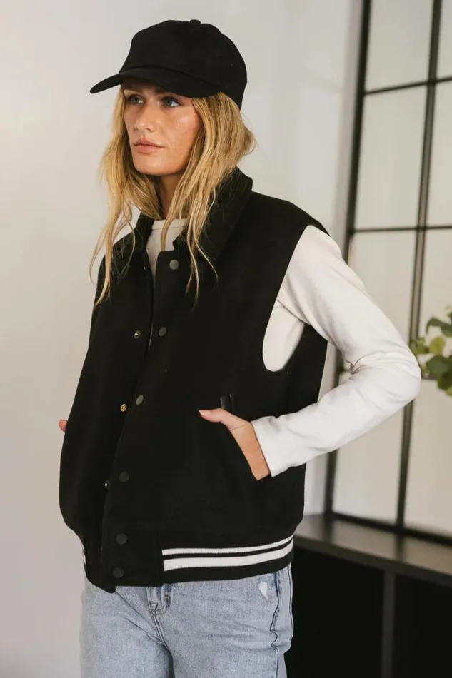 Bohme Tops Varsity Snap Button Vest Black 8211 Women Bohme Tops Varsity Snap Button Vest Black 8211 Women