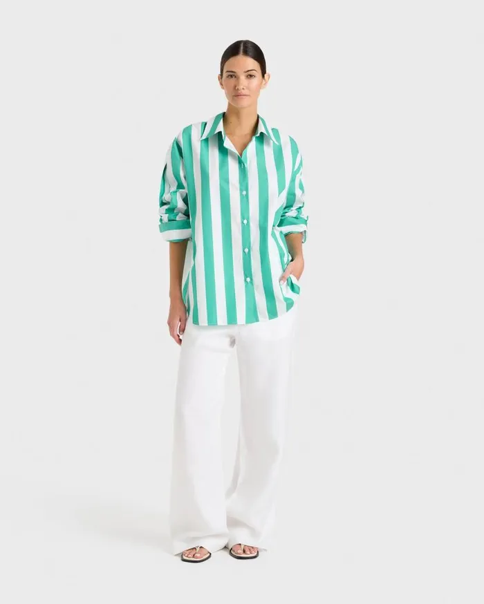 BONDI BORN Shirts and Tops Leon Classic Shirt 8211 Emerald Stripe 8211 Women