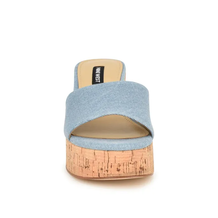 Boone Platform Slide Sandals Denim Women Nine West Casual Boone Platform Slide Sandals Denim Women Nine West Casual