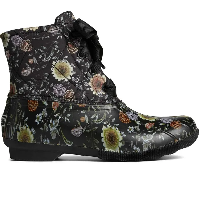Boots Women Sperry Saltwater Floral Duck Boot Black