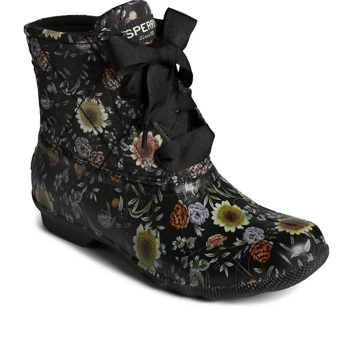 Boots Women Sperry Saltwater Floral Duck Boot Black Boots Women Sperry Saltwater Floral Duck Boot Black
