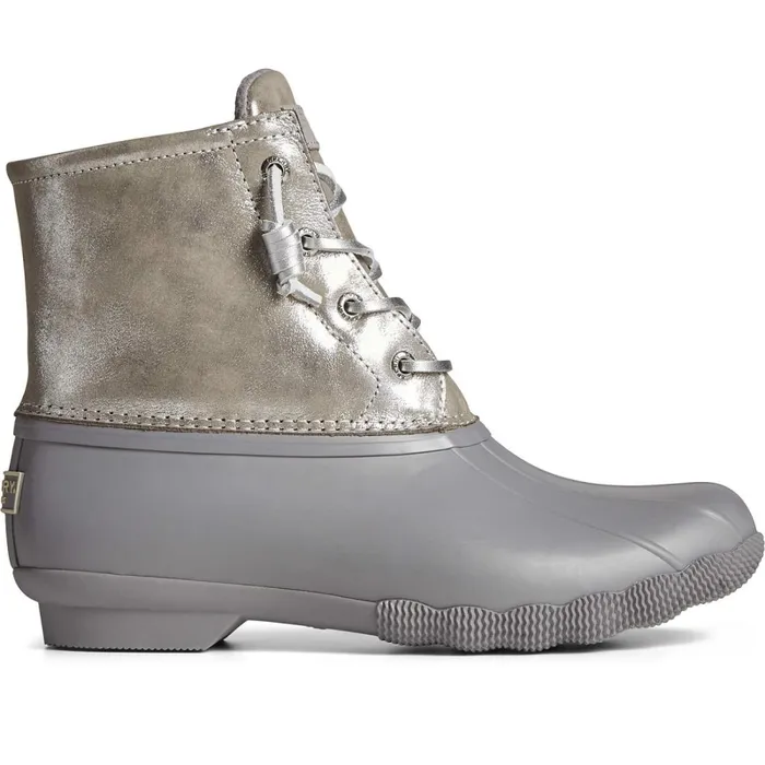 Boots Women Sperry Saltwater Metallic Leather Duck Boot Silver