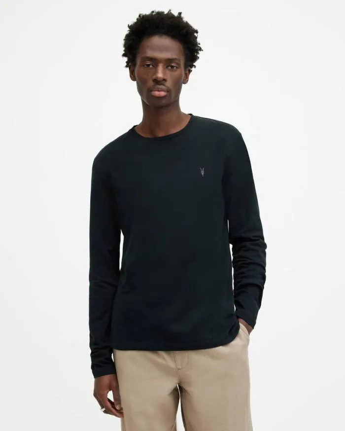 Brace Brushed Cotton Long Sleeve TShirt Jet Black Men AllSaints TShirts