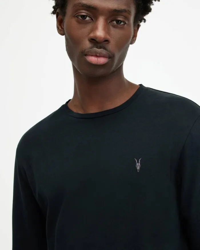 Brace Brushed Cotton Long Sleeve TShirt Jet Black Men AllSaints TShirts