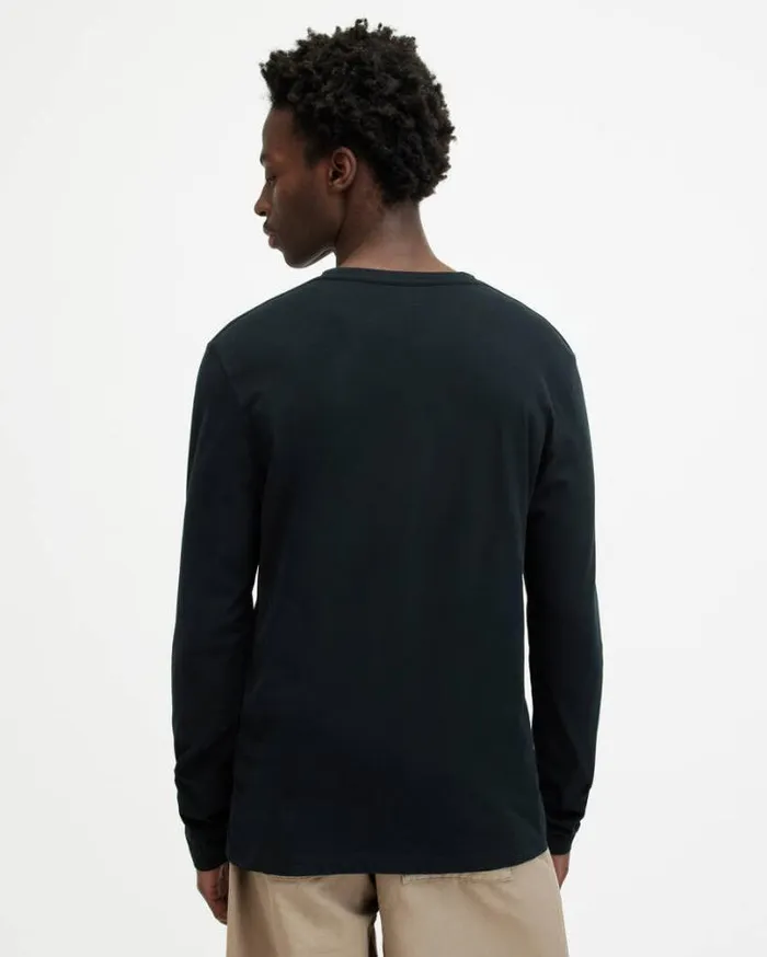 Brace Brushed Cotton Long Sleeve TShirt Jet Black Men AllSaints TShirts
