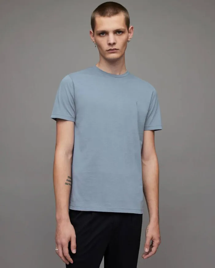 Brace Crew Brush Cotton TShirt Dull Blue Men AllSaints TShirts