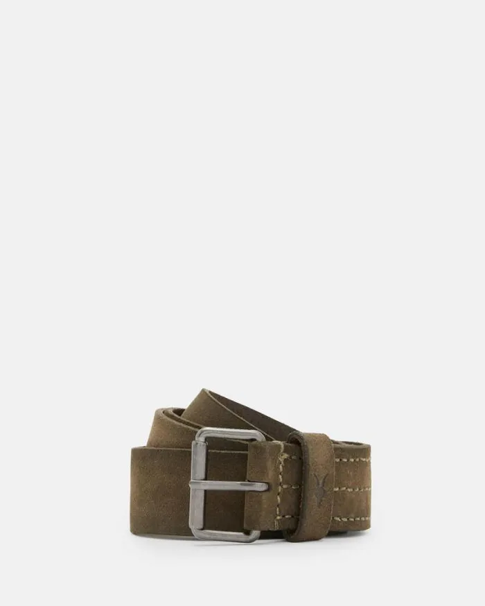 Bram Suede Studded Belt Green Men AllSaints Accessories