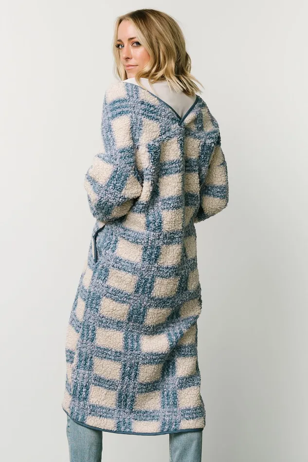 Breckenridge Sherpa Long Cardigan Blue Plaid Women Baltic Born Outerwear Breckenridge Sherpa Long Cardigan Blue Plaid Women Baltic Born Outerwear
