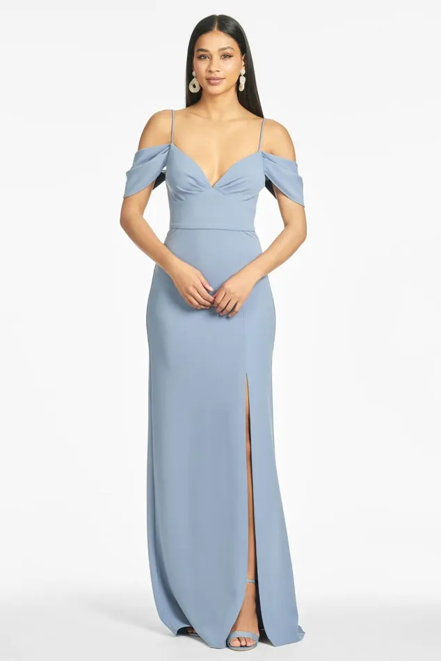 Brittany 4Way Stretch Crepe Gown 8211 Slate Blue Women Sachin and Babi Formal