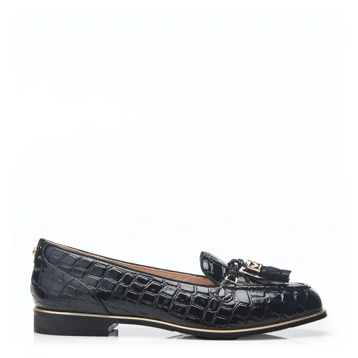 Brogues And Loafers Women Moda In Pelle Evvaa Black Patent Mocc Croc