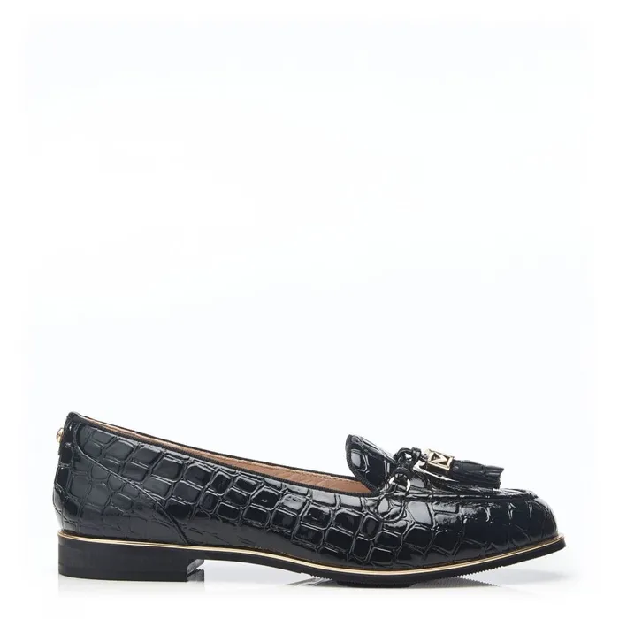 Brogues And Loafers Women Moda In Pelle Evvaa Black Patent Mocc Croc