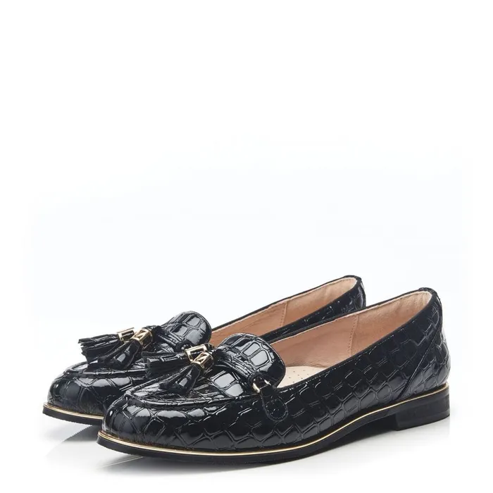 Brogues And Loafers Women Moda In Pelle Evvaa Black Patent Mocc Croc