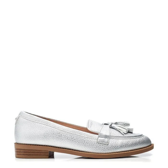 Brogues And Loafers Women Moda In Pelle Frennchie Silver Patent Mocc Croc