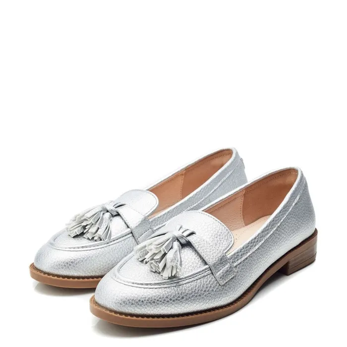 Brogues And Loafers Women Moda In Pelle Frennchie Silver Patent Mocc Croc