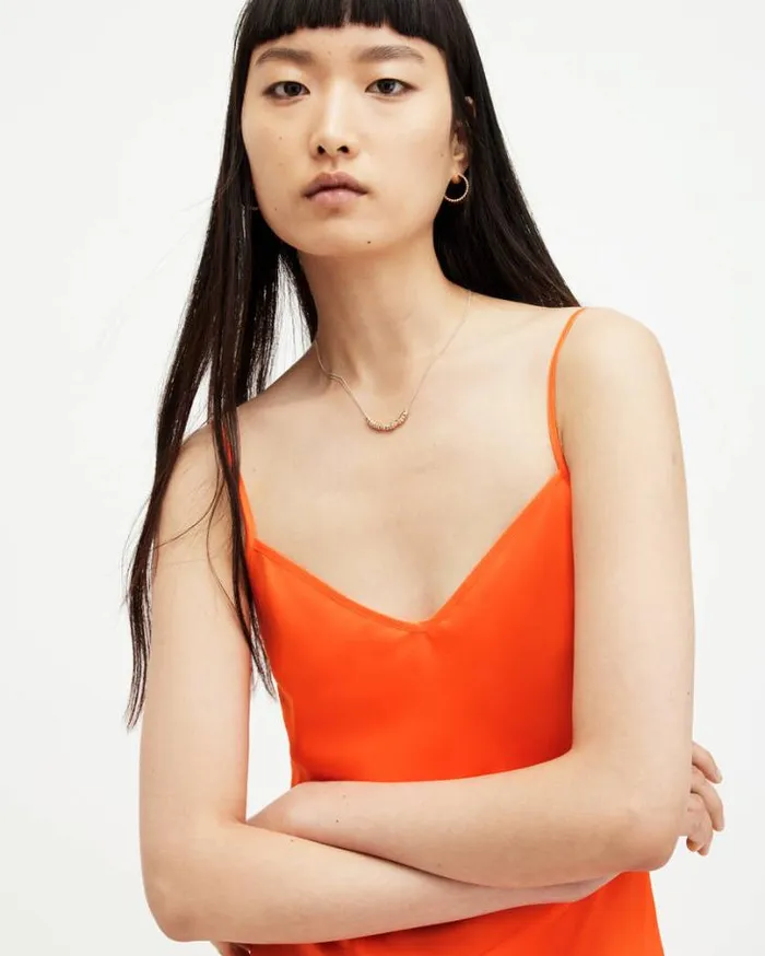 Bryony Slim Fit VNeck Midi Slip Dress Zesty Orange Women AllSaints Dresses