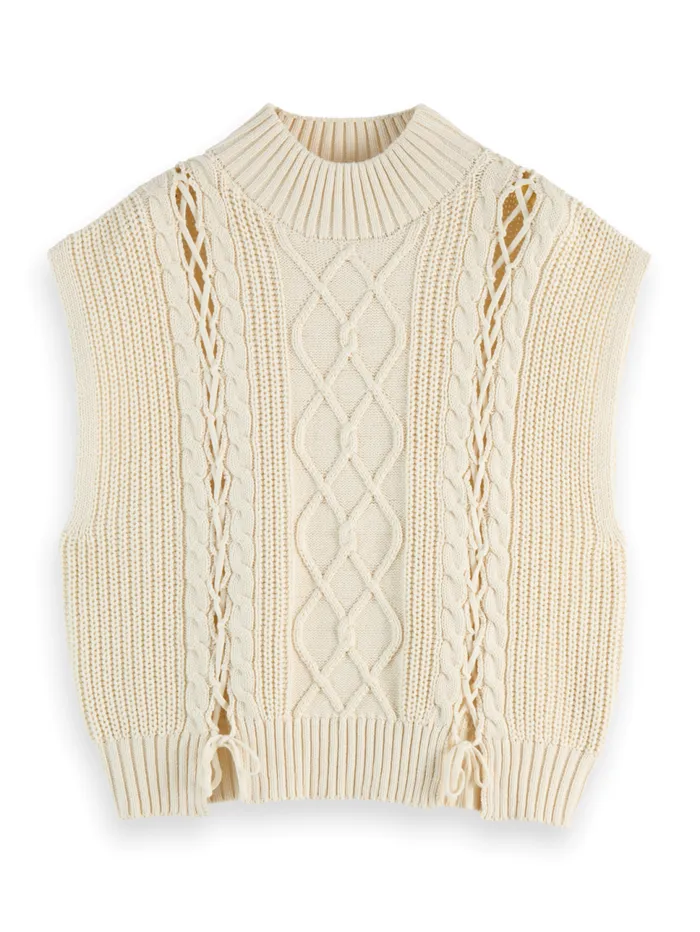 CABLE STITCH FUNNEL NECK SPENCER Soft Ice Women Scotch and Soda Knitwear