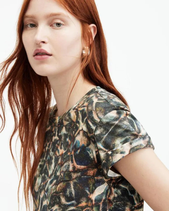 Caladesi Anna Crew Neck Printed TShirt Petrol Blue Women AllSaints Tops and Shirts Caladesi Anna Crew Neck Printed TShirt Petrol Blue Women AllSaints Tops and Shirts