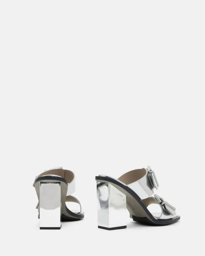 Camille Metallic Leather Block Heels Metallic Silver Women AllSaints Shoes and Boots Camille Metallic Leather Block Heels Metallic Silver Women AllSaints Shoes and Boots