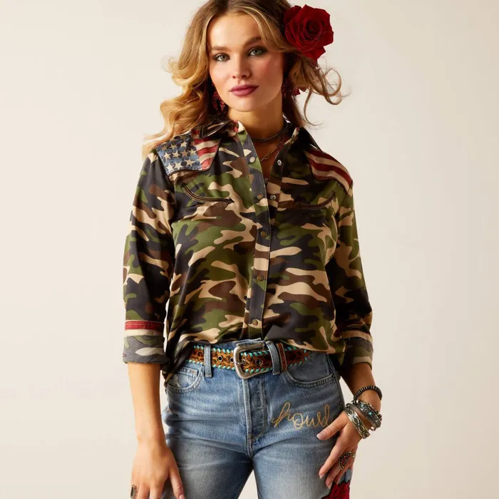 Camo Pride Rodeo Quincy Shirt Wild West Usa Women Ariat TShirts and Tops