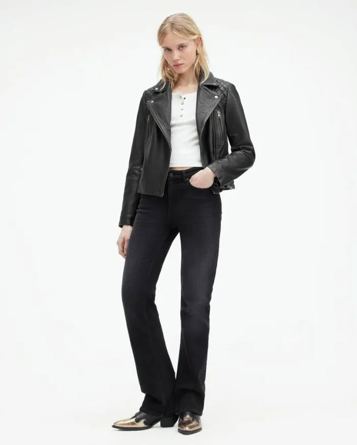 Cargo Distressed Leather Biker Jacket Blackgrey Women AllSaints Leather Jackets Cargo Distressed Leather Biker Jacket Blackgrey Women AllSaints Leather Jackets