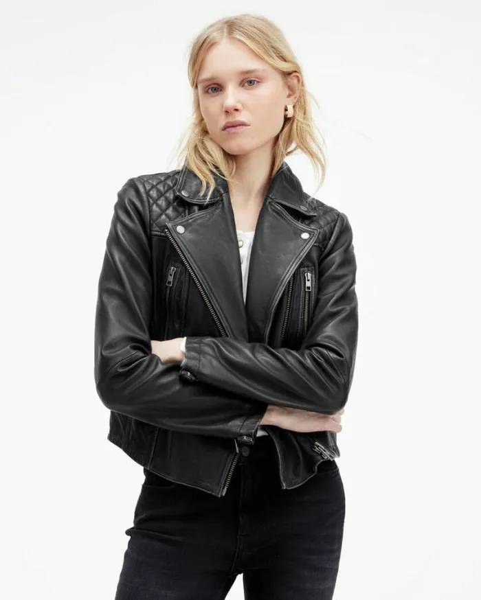 Cargo Distressed Leather Biker Jacket Blackgrey Women AllSaints Leather Jackets Cargo Distressed Leather Biker Jacket Blackgrey Women AllSaints Leather Jackets