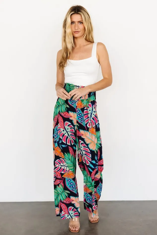 Caribbean Smocked Waist Pants Navy Print Women Baltic Born Pants