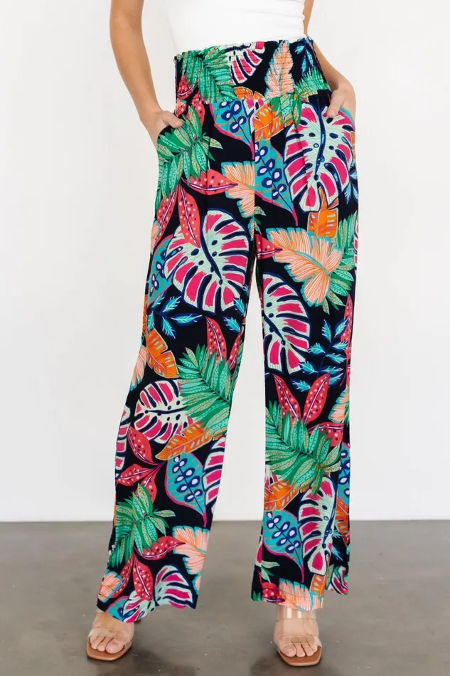Caribbean Smocked Waist Pants Navy Print Women Baltic Born Pants Caribbean Smocked Waist Pants Navy Print Women Baltic Born Pants