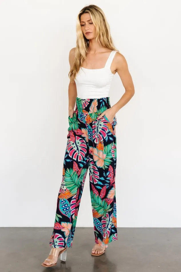 Caribbean Smocked Waist Pants Navy Print Women Baltic Born Pants Caribbean Smocked Waist Pants Navy Print Women Baltic Born Pants