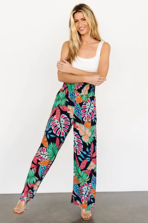 Caribbean Smocked Waist Pants Navy Print Women Baltic Born Pants Caribbean Smocked Waist Pants Navy Print Women Baltic Born Pants