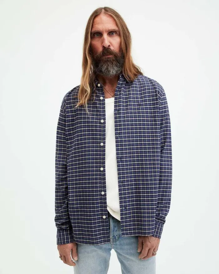 Carpoforo Checked Relaxed Fit Shirt Marine Blue Men AllSaints Shirts