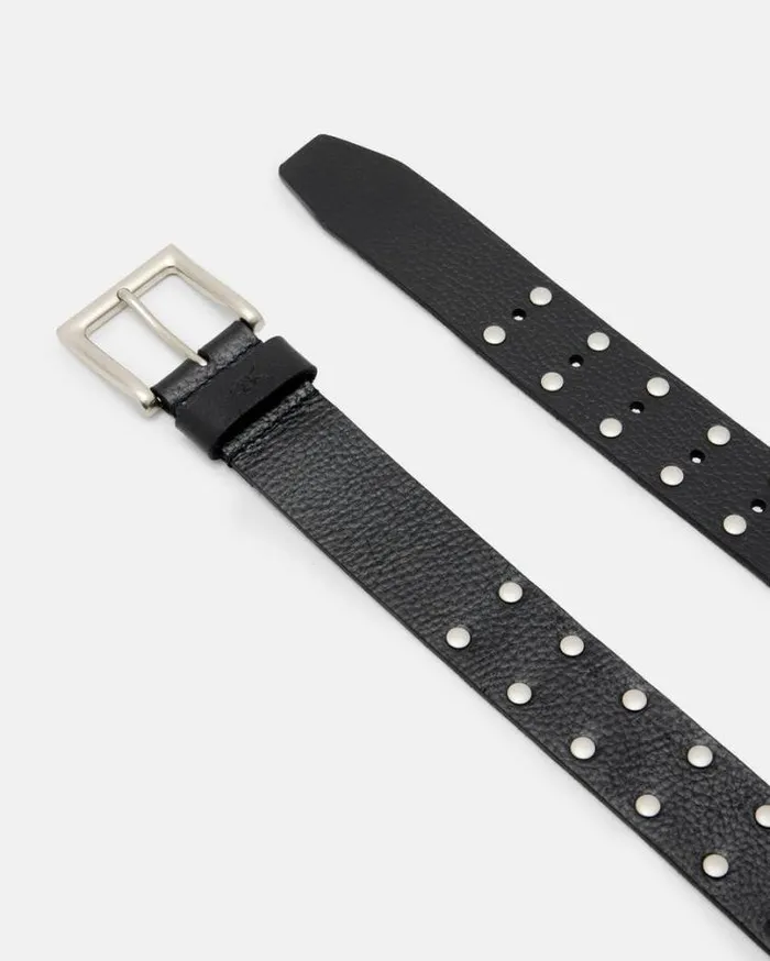 Carver Studded Leather Belt Black Men AllSaints Leather Belts