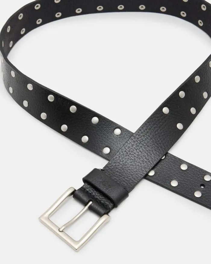 Carver Studded Leather Belt Black Men AllSaints Leather Belts