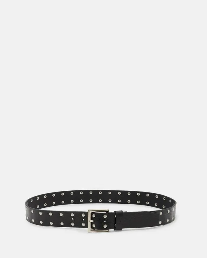 Carver Studded Leather Belt Black Men AllSaints Leather Belts