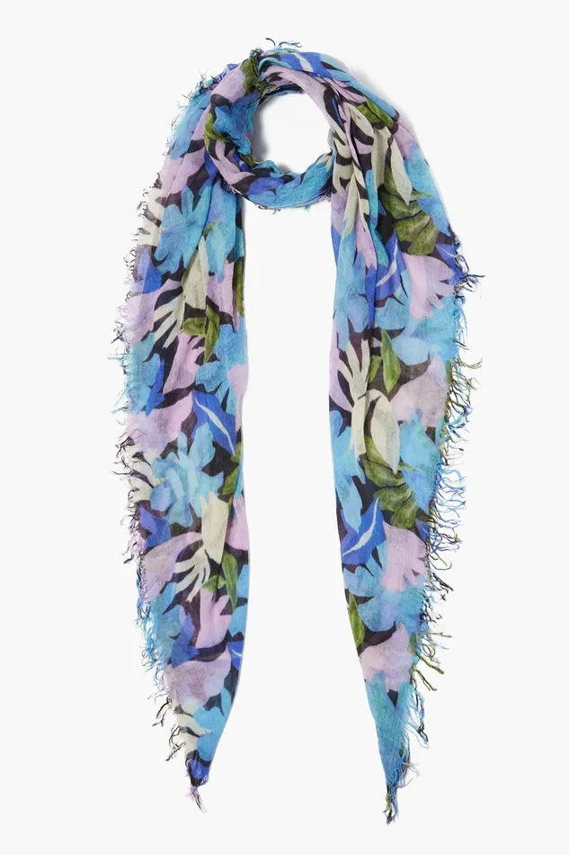Cashmere And Silk Scarf Pageant Blue Floral Print Women Chan Luu Scarves