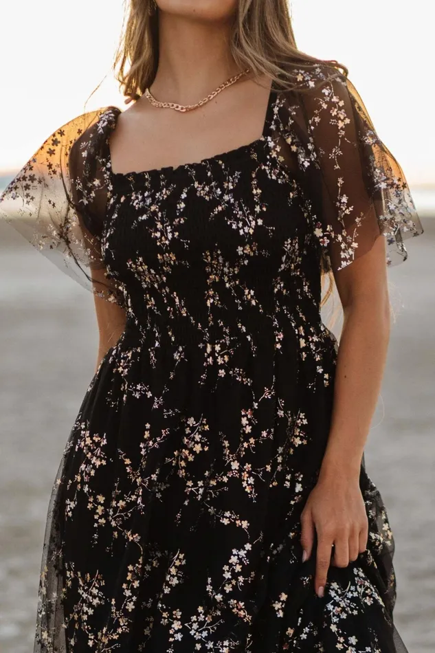 Cassandra Tulle Maxi Dress Metallic Black Women Baltic Born Embellished Sequin