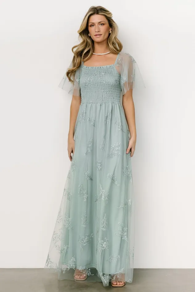 Cassandra Tulle Maxi Dress Sage Sparkle Women Baltic Born Embellished Sequin
