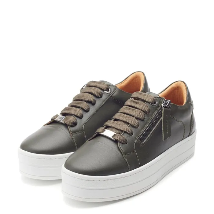 Casual Trainers Women Moda In Pelle Abbiy Khaki Leather
