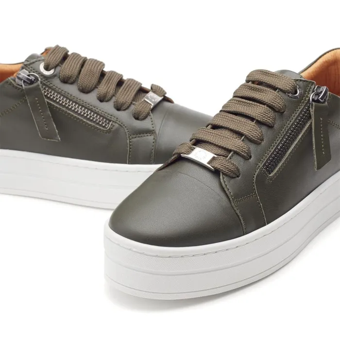 Casual Trainers Women Moda In Pelle Abbiy Khaki Leather