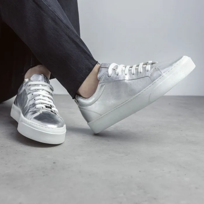 Casual Trainers Women Moda In Pelle Aiyla Silver Leather