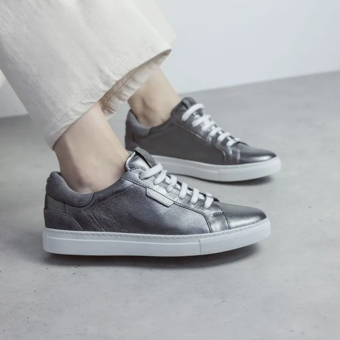 Casual Trainers Women Moda In Pelle Ariba Pewter Leather