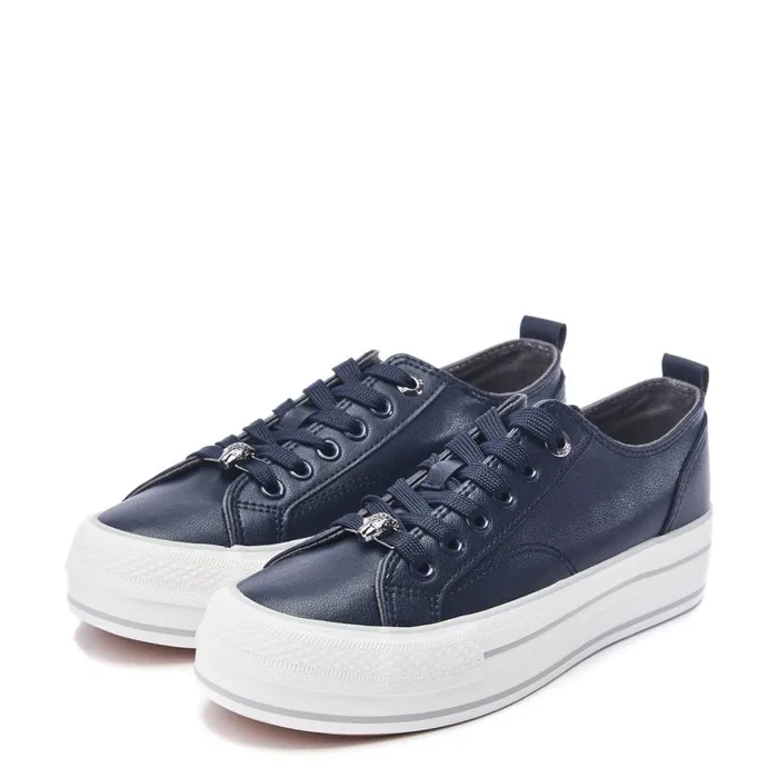Casual Trainers Women Moda In Pelle Bagnol Navy Porvair