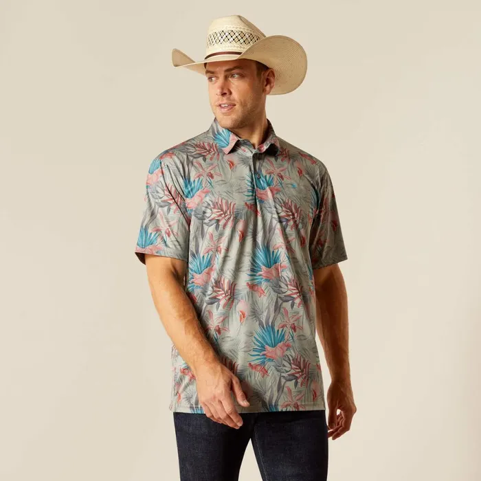 Charger 20 Printed Polo Light Grey Heather Men Ariat TShirts and Polos