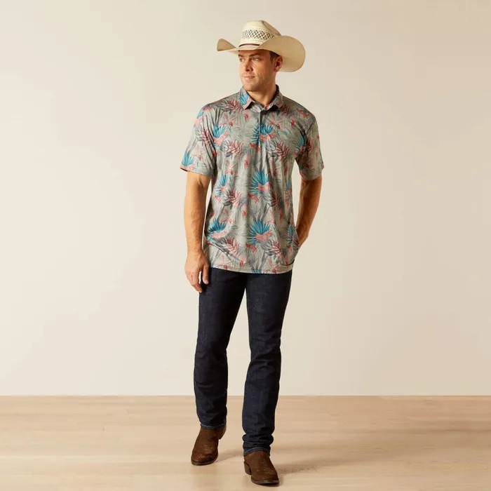 Charger 20 Printed Polo Light Grey Heather Men Ariat TShirts and Polos Charger 20 Printed Polo Light Grey Heather Men Ariat TShirts and Polos