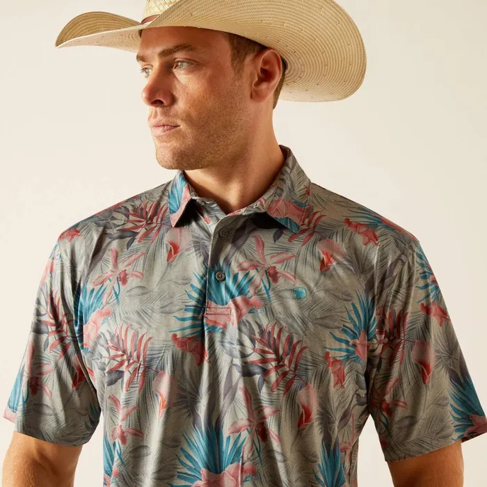 Charger 20 Printed Polo Light Grey Heather Men Ariat TShirts and Polos Charger 20 Printed Polo Light Grey Heather Men Ariat TShirts and Polos