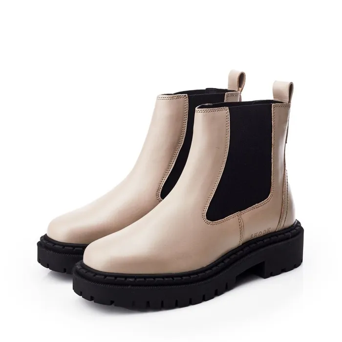 Chelsea Boots Women Moda In Pelle Shoon Sh Santos Taupe Leather