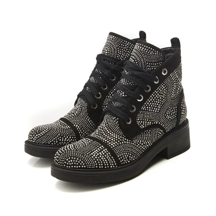 Chunky Boots Women Moda In Pelle Aleyza Black Alcantara