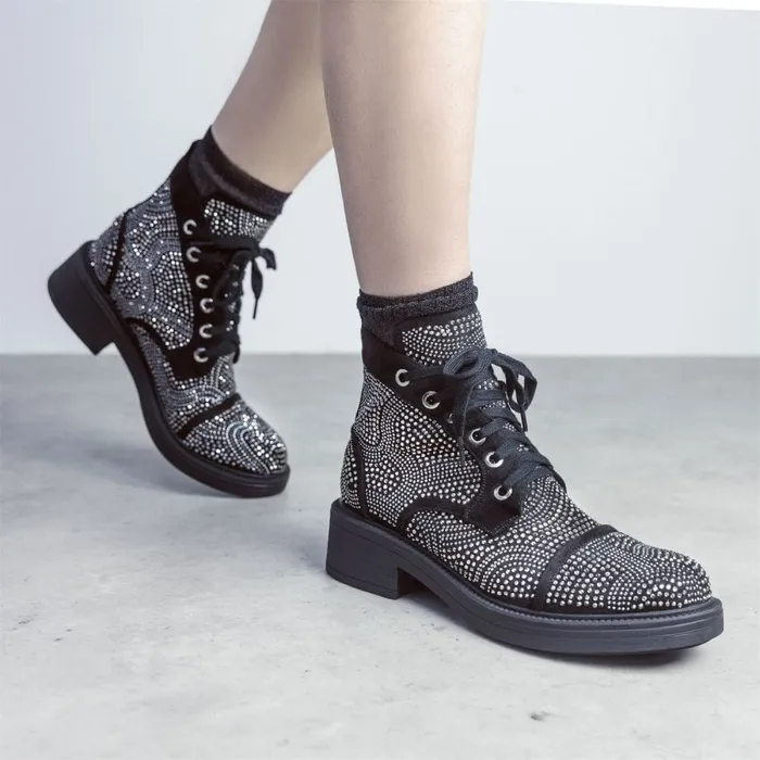 Chunky Boots Women Moda In Pelle Aleyza Black Alcantara