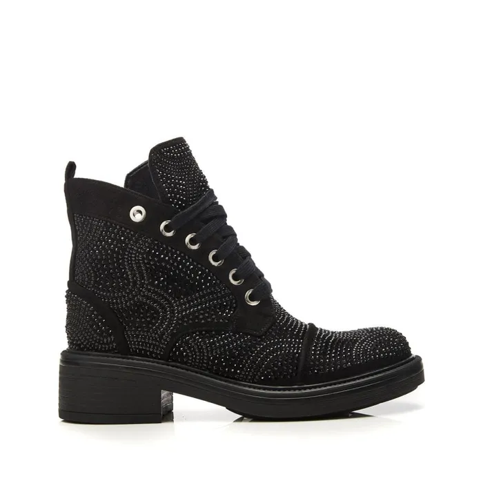 Chunky Boots Women Moda In Pelle Aleyza Jet Black Alcantara