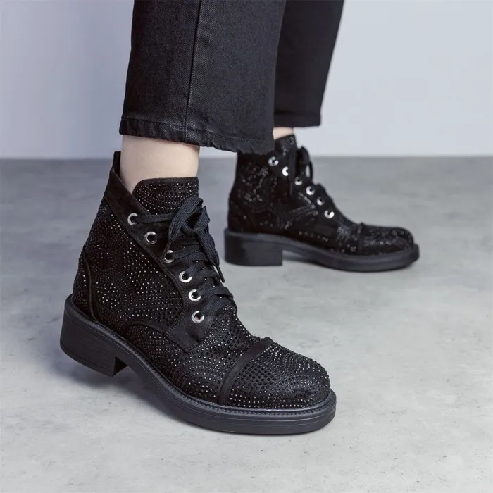 Chunky Boots Women Moda In Pelle Aleyza Jet Black Alcantara